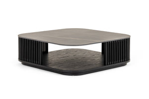 VIG Furniture Chip Square Modern Black Ceramic Coffee Table With Black Ash Base, Scratch‑Resistant, Sculptural Design VGDW-DW5008-08
