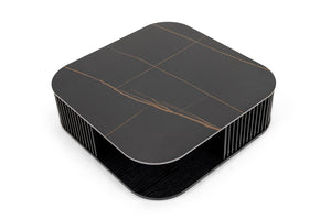 VIG Furniture Chip Square Modern Black Ceramic Coffee Table With Black Ash Base, Scratch‑Resistant, Sculptural Design VGDW-DW5008-08