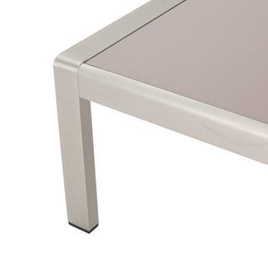 English Elm Cape Coral Outdoor Coffee Table Tempered Glass Top Aluminum Patio Lounge Silver 56349.00