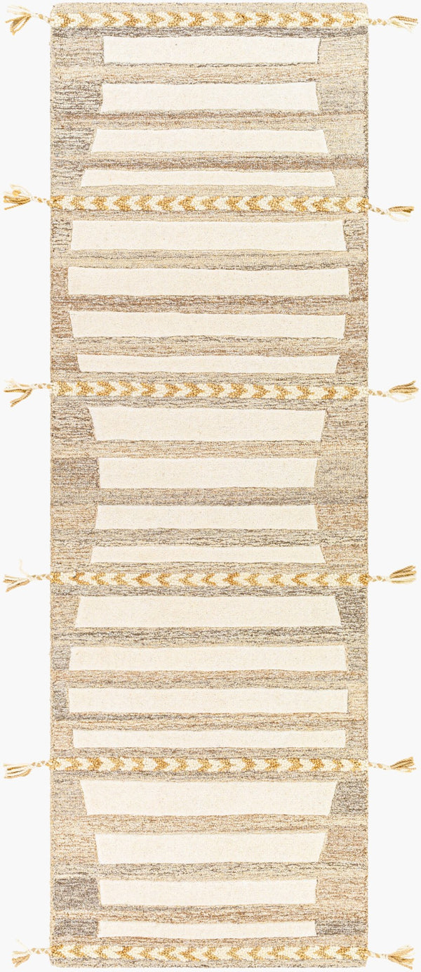 Surya Cherokee Handmade 2'6" X 8' High Pile Wool Rug - Global Inspired Elegance For Eclectic Home Décor Tan Wool Chk2307-268