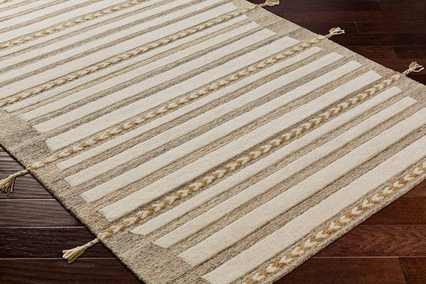 Surya Cherokee Handmade 2'6" X 8' High Pile Wool Rug - Global Inspired Elegance For Eclectic Home Décor Tan Wool Chk2307-268