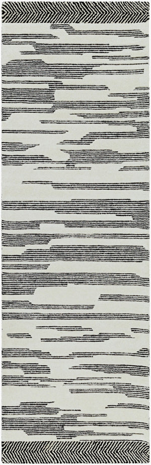 Livabliss Cherokee Hand Tufted Wool Accent Rug with High Low Pile for Bohemian Entryway Decor Black, Cream 2'6" x 8' CHK2308-268