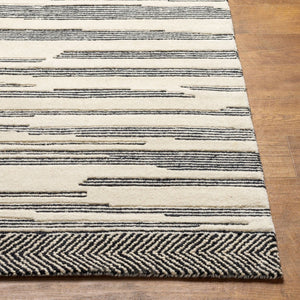 Livabliss Cherokee Hand Tufted Wool Accent Rug with High Low Pile for Bohemian Entryway Decor Black, Cream 2' x 3' CHK2308-23
