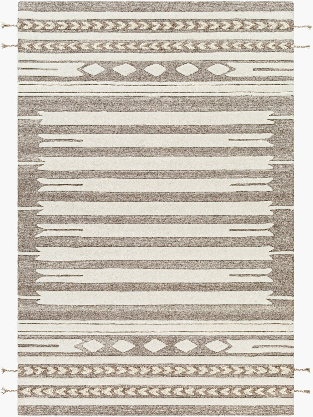 Livabliss Cherokee Handcrafted Wool Area Rug with High Low Pile and Fringe Bohemian Accent CHK2309-23