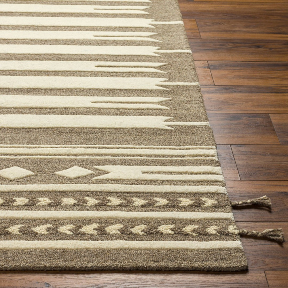 Livabliss Cherokee Handcrafted Wool Area Rug with High Low Pile and Fringe Bohemian Accent CHK2309-23