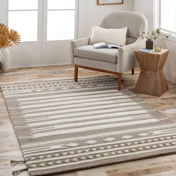 Livabliss Cherokee Handcrafted Wool Area Rug with High Low Pile and Fringe Bohemian Accent CHK2309-23