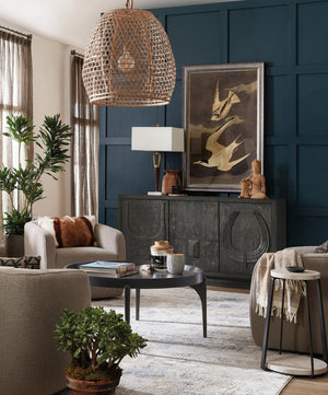 Hooker Furniture Commerce Acacia Round Cocktail Table 40" — Dark Natural Tray-Top, Curved Legs, Durable Solid Wood 7228-80105-89