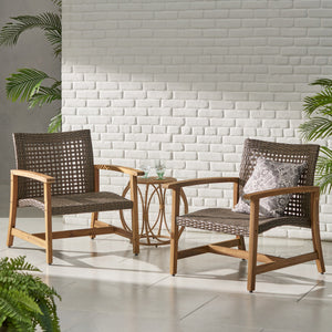 English Elm Christopher Knight Home® - HAMPTON Wood & Wicker Club Chair Set of 2 — Natural Acacia Frame, Mixed Mocha Poly Wicker, Handcrafted Elegance 60397.00WTCMCA