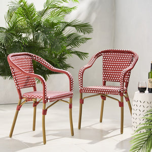 English Elm Bistro Chair Set of 2 French Country Woven Aluminum Outdoor Patio Seating Pair Red 72906.00RED