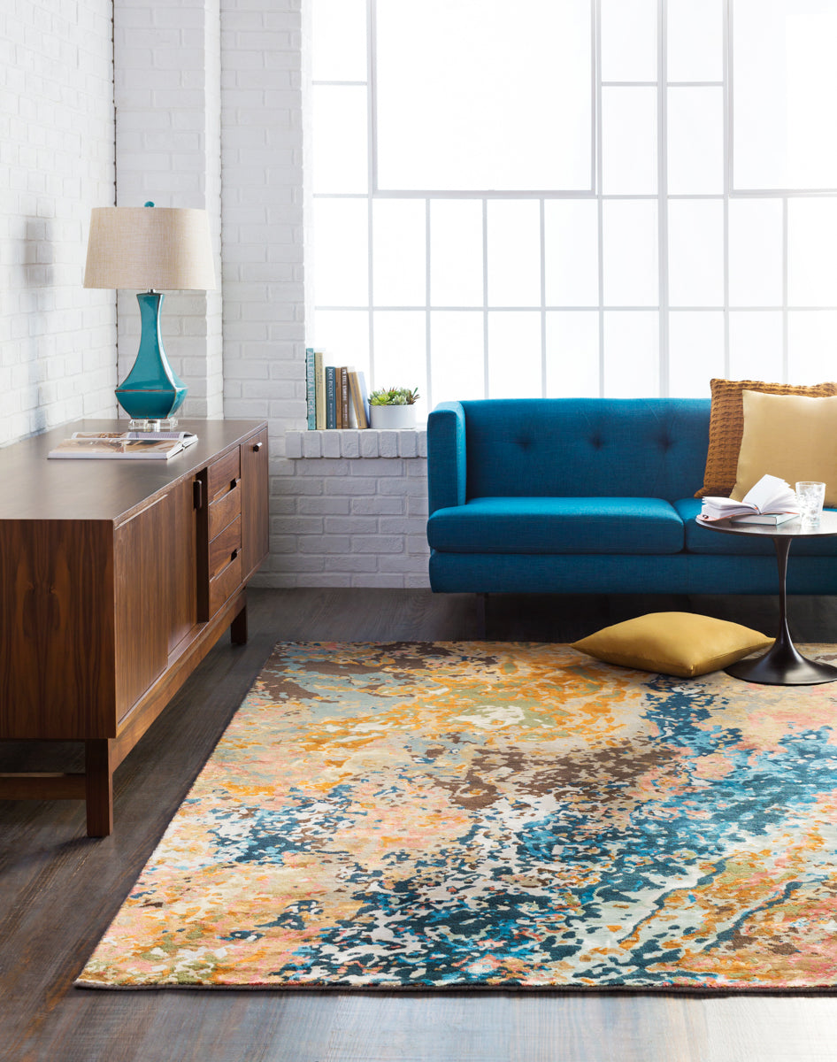 Chemistry CHM-2002 6' x 9' Handmade Rug CHM2002-69  Ink Blue, Rose, Aqua, Brown, Charcoal, Dark Brown Surya