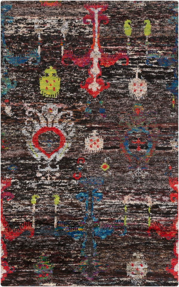 Surya Chocho 5' X 8' Handmade Low Pile Rug - Unique Recycled Silk Design For Modern Home Décor Elegance Black Recycled Silk Cho9000-58