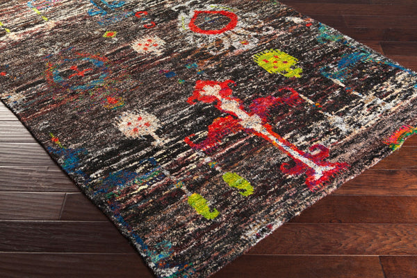 Surya Chocho 5' X 8' Handmade Low Pile Rug - Unique Recycled Silk Design For Modern Home Décor Elegance Black Recycled Silk Cho9000-811