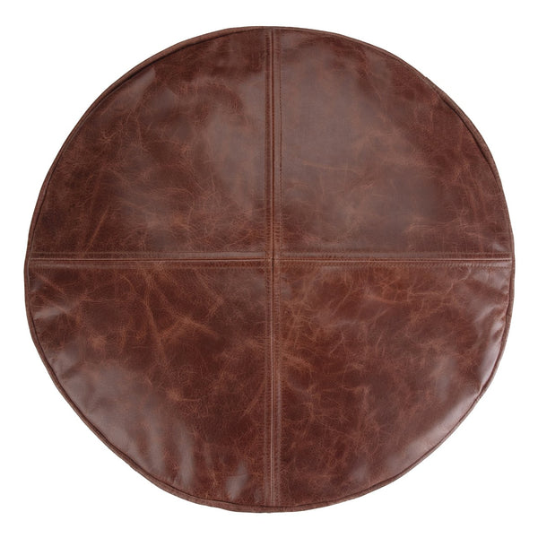 English Elm Connor Round Pouf - Handcrafted Distressed Buffalo Leather Accent For Stylish Seating & Decor B136P159337
