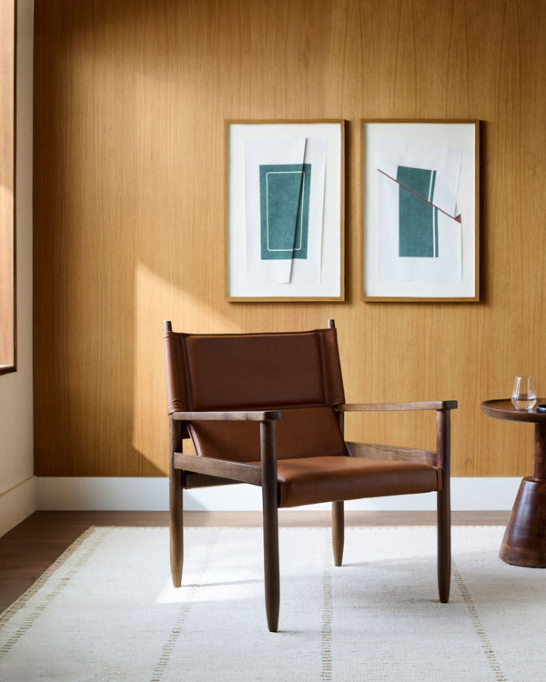 Surya Chole Genuine Leather Accent Chair Solid Mango Wood Mid Century Modern Living Room CHOL001-342729