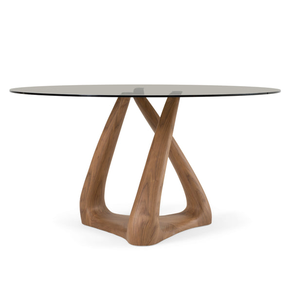 Vig Furniture Modrest Christy - Elegant Mid-century Round Dining Table With Grey Glass Top & Walnut Base Walnut  Vgip-dt643-rnd