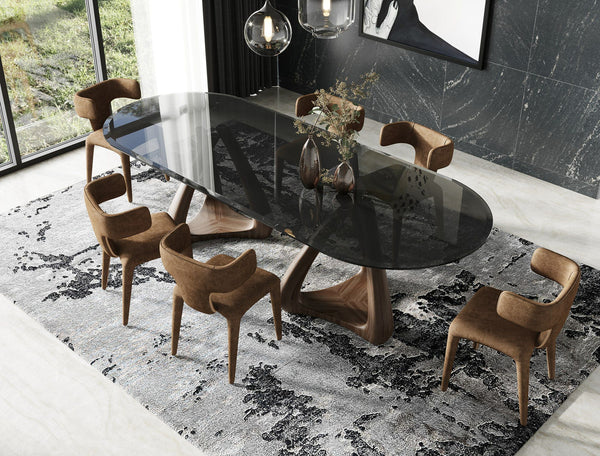 VIG Furniture Modrest Christy - Mid-Century Modern Grey Glass + Walnut Oval Dining Table VGIP-DT64-280