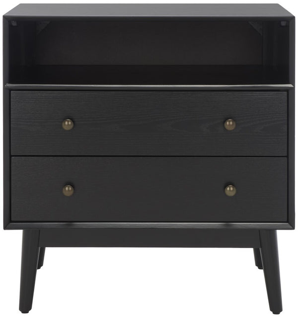 Safavieh Scully 2 Drawer 1 Shelf Chest XII23 Black/ Antique Gold Drawer Knobs Wood CHS6416B