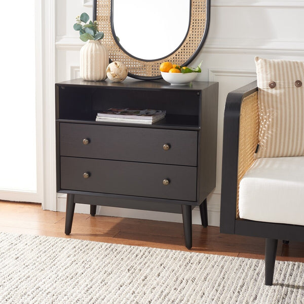 Safavieh Scully 2 Drawer 1 Shelf Chest XII23 Black/ Antique Gold Drawer Knobs Wood CHS6416B