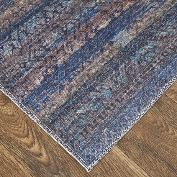 Feizy Rugs Voss Collection Bold Geometric Polyester Rug - Eye-catching Transitional Design For Any Space Blue,Purple,Brown Polyester Vos39h3fblugrni7a