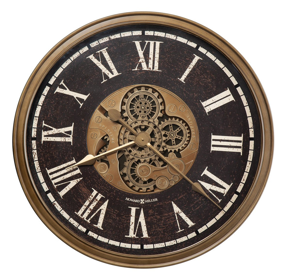 Hekman Furniture 625788 Elegant Burnished Brass Wall Clock With Dynamic Moving Gears & Roman Numerals, 31.5"  Keith Wall Clock 625788