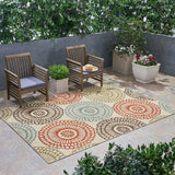 Christopher Knight Home® - Noble House - Seastar Outdoor 6'7" X 9'2" Medallion Area Rug, Ivory and Multi