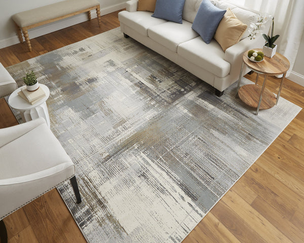 Feizy Rugs Clio Abstract Expressionist High-low Pile Rug - Luxurious Feel With Timeless Modern Design For Any Space Ivory,Gray,Brown Polypropylene Clo39lwfivymlte70