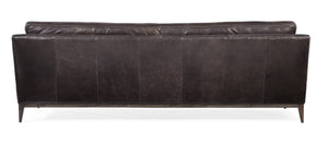 Hooker Furniture K&Or Debonair Graphite Leather Stationary Sofa With Vertical Channeling, Angular Arms & Dark Wood Base SS604-03-097