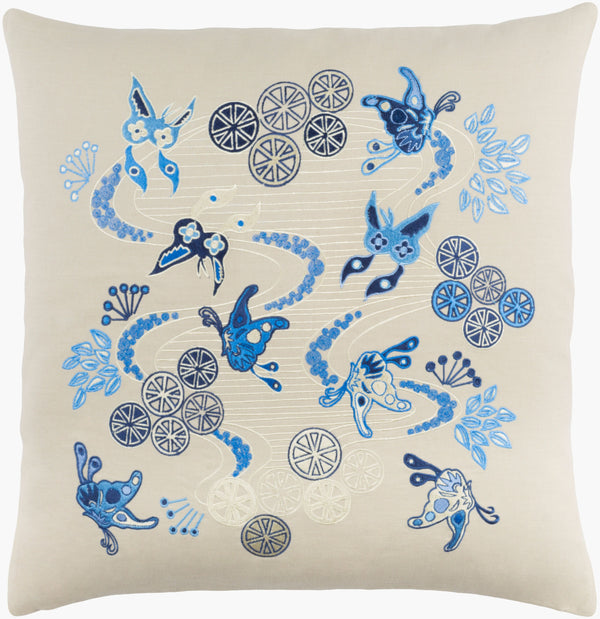 Surya Chinese River Ci-001 18"X18" Elegant Accent Pillow - Durable, Global Design For Eclectic Charm! Light Beige Linen,Cotton,Linen,Cotton Ci003-2222d
