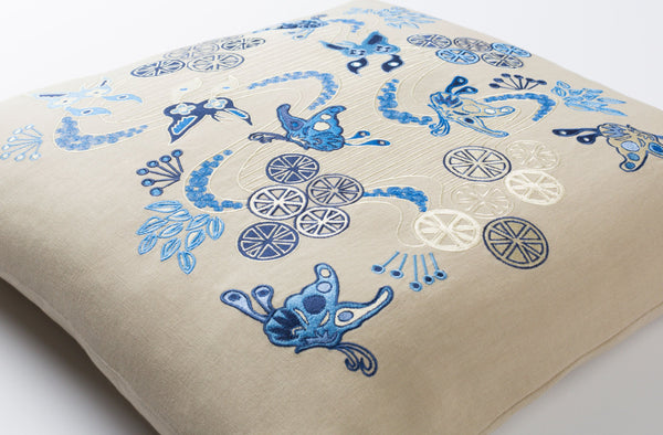 Surya Chinese River Ci-001 18"X18" Elegant Accent Pillow - Durable, Global Design For Eclectic Charm! Light Beige Linen,Cotton,Linen,Cotton Ci003-2222d