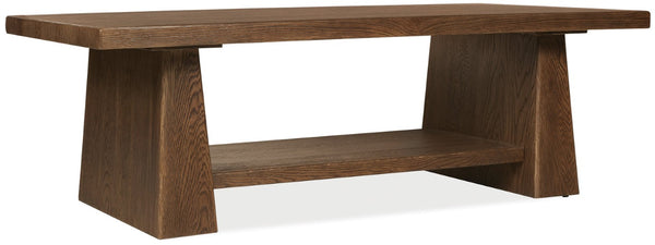 Hooker Furniture Driftwood Rectangular Cocktail Table With Buckboard Finish, Rustic Oak Look, Lower Shelf Storage And Sturdy Base Medium Wood 6820-80110-85