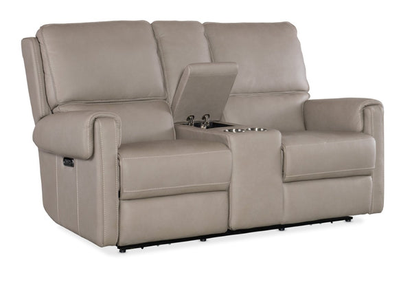 Hooker Furniture Somers Power Reclining Console Loveseat With Zero-Gravity Recline, Usb, Cupholders, Leather_Too Light Gray SS718-PHZC2-090