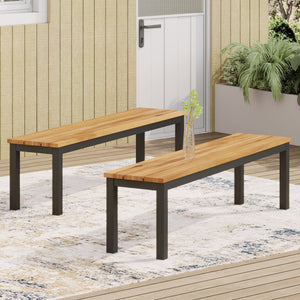 English Elm Lindsey Outdoor Acacia Wood Slat Bench with Metal Base for Patio and Garden Spaces 71986.00