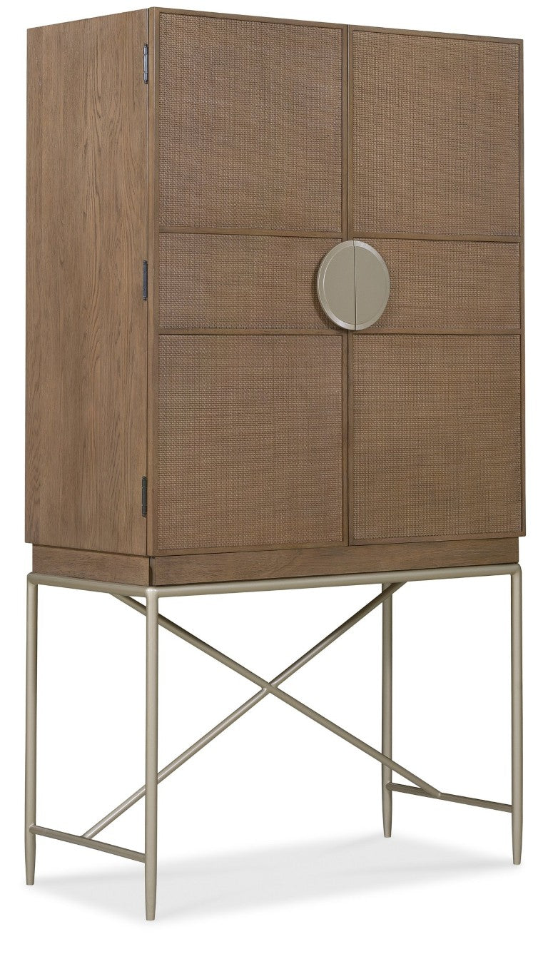 Hooker Furniture Sonnet Wren Oak Storage Cabinet With Cane Doors, Soft-Close Hardware, Slim Metal Base For Stylish Organization 6072-10309-85