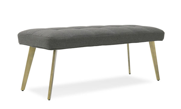VIG Furniture Cici Grey Woven Upholstered Bench With Brushed Antique Brass Tapered Legs — Stylish Entryway Seat VGGAGA-8635BE-GRY-B