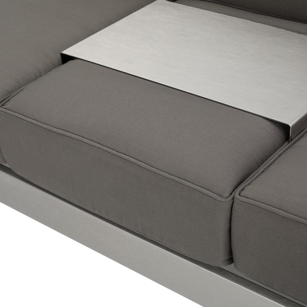 English Elm Christopher Knight Home® - CAPE modern 3-seater outdoor sofa with aluminum frame, convertible tray table, water-resistant cushions Gray 58981.00CUS
