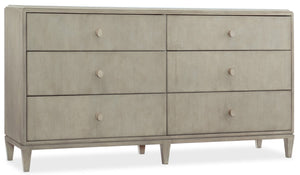 Hooker Furniture Elixir Six-Drawer Dresser In Sand-Blasted Walnut Veneer With Cedar & Felt-Lined Drawers, Champagne Hardware 5990-90002-LTWD
