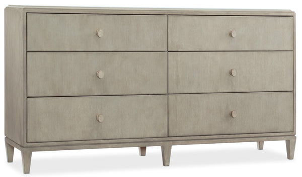 Hooker Furniture Elixir Six-Drawer Dresser In Sand-Blasted Walnut Veneer With Cedar & Felt-Lined Drawers, Champagne Hardware 5990-90002-LTWD