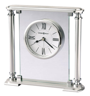 Hekman Furniture 645840 Elegant Silver-finished Tabletop Clock With Roman Numerals, Glass Center & Alarm Feature  Ambassador Tabletop Clock 645840