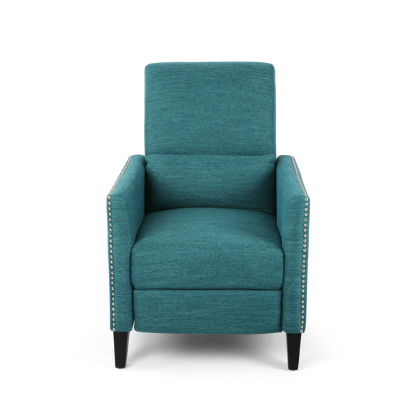 English Elm Pushback Recliner Accent Chair Solid Birch Frame Rivet Detail Mid-century Living Room Seat Teal 65532.00T