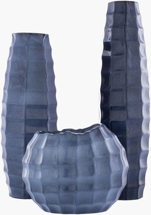 Surya Cirio Modern Decorative Accent Vase Set - Durable Ceramic, Weather-resistant, Stylish For Outdoors Blue Ceramic Cii002-set