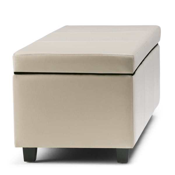 English Elm Avalon Storage Ottoman Bench - Elegant Satin Cream Faux Leather With Hidden Storage & Seating B136P158638
