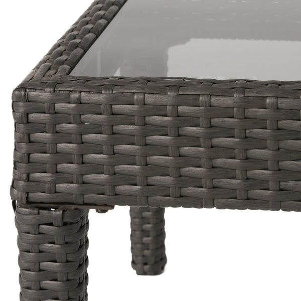 English Elm Christopher Knight Home® - ANTIBES RATTAN LOVESEAT SET WITH SIDE TABLE – Weatherproof PE Wicker, Iron Frame, Compact Patio Seating Grey 57088.00SETGRY