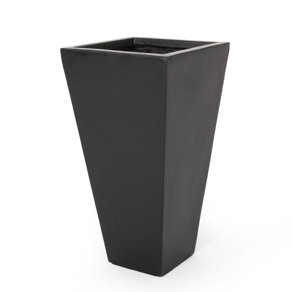 English Elm 13" Mgo Cast Stone Tapered Square Planter Architectural Matte Black Patio Accent Rust 69574.00BLK