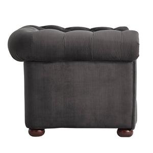 Homelegance By Top-Line Pietro Tufted Scroll Arm Chesterfield Chair Dark Grey Linen