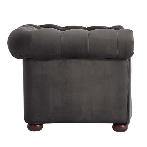 Homelegance By Top-Line Pietro Tufted Scroll Arm Chesterfield Chair Dark Grey Linen