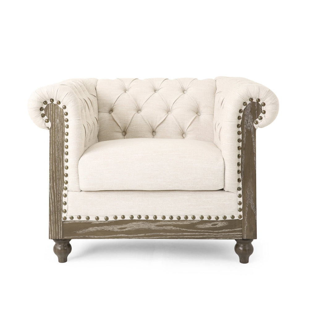 English Elm Christopher Knight Home® - CLUB Chair with Chesterfield-Inspired Button Tufting, Scrolled Arms & Nailhead Trim for Living Room Beige 40.5 L x 34.5 W x 25.75 H 72759.00BGE
