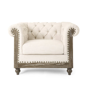 English Elm Christopher Knight Home® - CLUB Chair with Chesterfield-Inspired Button Tufting, Scrolled Arms & Nailhead Trim for Living Room Beige 40.5 L x 34.5 W x 25.75 H 72759.00BGE