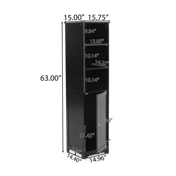 English Elm Christopher Knight Home® - BATHROOM Linen Tower Cabinet with Faux Wood Finish, Modern Slim Vertical Slat Design, Storage Organizer Black 66606.00BLK