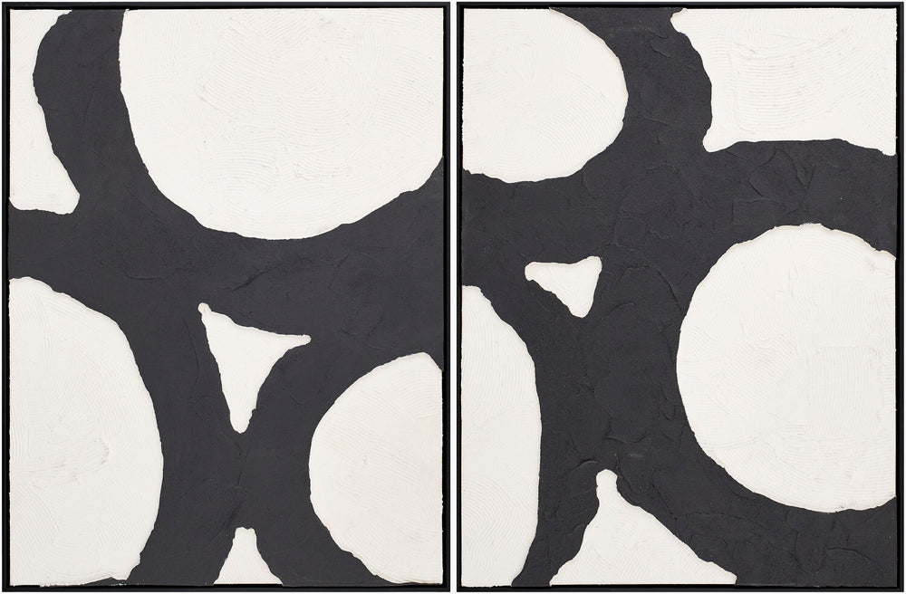 Surya Circulos Modern Framed Art Wall Decor - 32"H X 24"W Minimalist Canvas Elegance For Any Room Main, White Canvas,Polystyrene Circ001-set