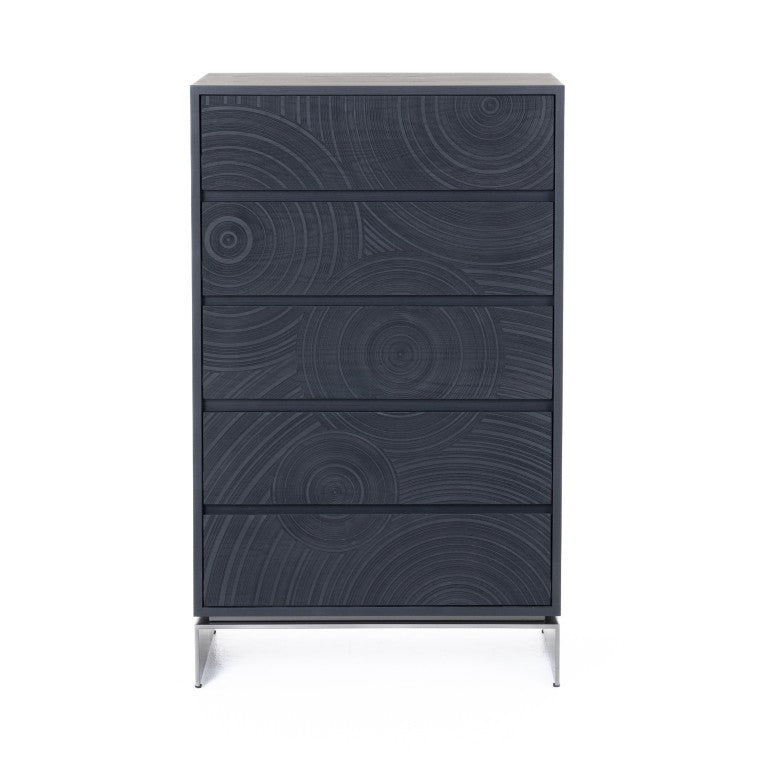 VIG Furniture Cirque Modern Black Ash Chest With Carved Concentric Rings, 5 Soft-Close Drawers & Metal Legs VGVC-J2368-5H